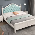 Background Double Bed With Turquoise Tufted Headboard White Frame And Gray Rug 3d model