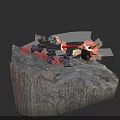 Purple Mecha Giant Weapon With Flying Vehicle In Red Rocks Gray Terrain