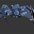 Detailed Blue Robot Model Mech Warrior With Purple Sword And Shield