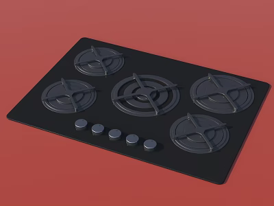 Modern Black Gas Stove Cooktop With Four Burners And Knob Controls 3d model