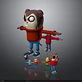 Cartoon Bear Character In Red Sweater Standing With Outstretched Arms And Smaller Characters