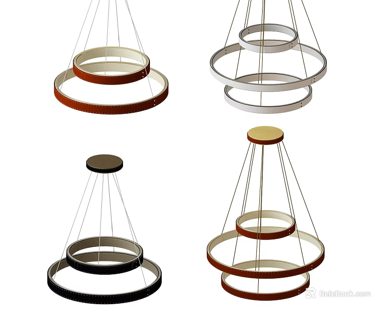 Modern Chandeliers with Circular Ring Design in Various Colors and Layered Structure 3d model