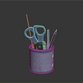 Practical Everyday Stationery Organizer Metal Can With Scissors Pencil And Ruler