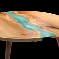 Wooden Coffee Table With Green Resin River Tabletop And Slim Wooden Legs