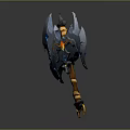3D Model of Mythical Axe With Blue Gems Gray Metal And Wing Shaped Blades