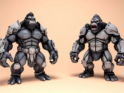 Two Muscular Armored Gorilla Figures With Detailed Armor And Fierce Stance 3d model