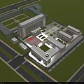 Modern Office Building Complex Featuring Green Lawns Surrounding Roads And Open Space 3d model