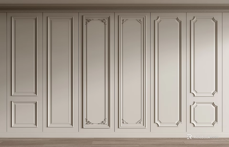 Light Colored Interior Wall Paneling With Decorative Moldings And Classic Design 3d model