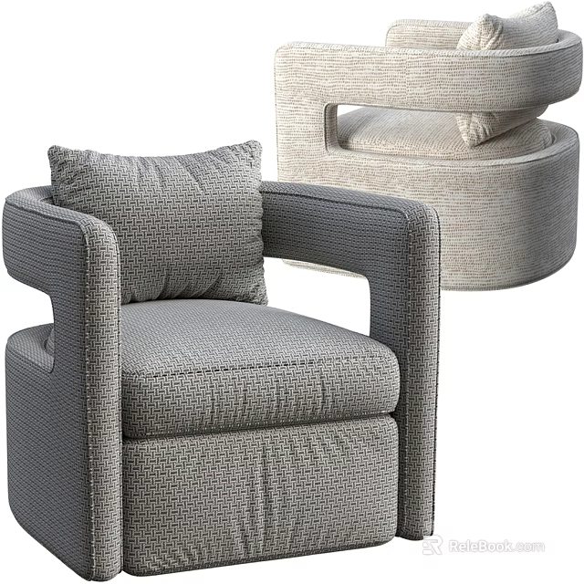 Comfortable Grey Single Sofa with Fabric Upholstery and Decorative Cushion in Modern Design 3d model 