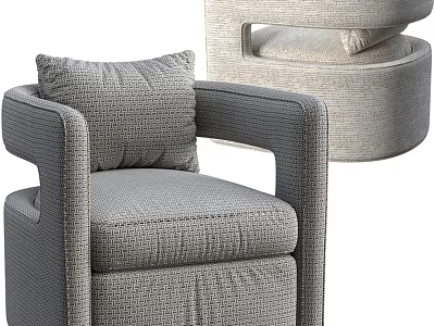 Comfortable Grey Single Sofa with Fabric Upholstery and Decorative Cushion in Modern Design 3d model