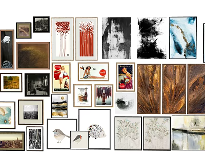 Diverse Stylish Wall Art Collection With Abstract Nature Prints And Decorative Frames 3d model