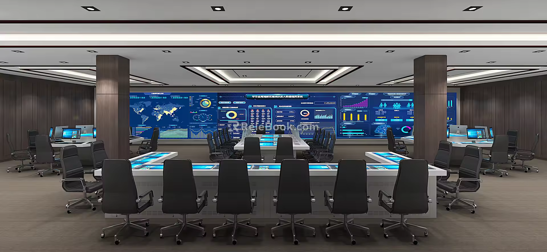 Modern monitoring room monitoring command center 3d model