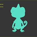 Turquoise Cartoon Chameleon With Big Eyes Wearing White Shirt Red Tie Standing On Black Background