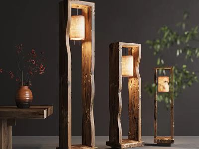 Wooden Floor Lamps With Natural Design And Three Different Sizes For Home Decor 3d model
