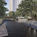 Modern Outdoor Landscape With Pathway Green Plants Trees And Stone Wall