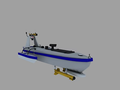 Model Boat With Blue White Hull And Yellow Equipment Components 3d model