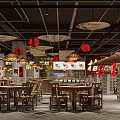Rustic Chinese Style Hot Pot Restaurant Interior With Traditional Red Lantern Decor And Wooden Furniture