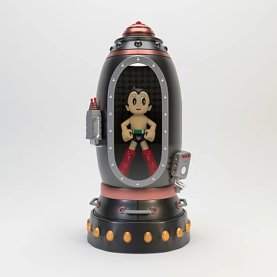 Astro Boy Doll Inside Black Capsule With Red Boots Green Shorts And Transparent Window 3d model