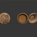 Orange Red Pottery Jar Sculptures With Carved Patterns Lids And Dark Background Reflections