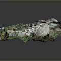 Natural Stone With White Moss Surrounded By Green Grass And Stone Wall