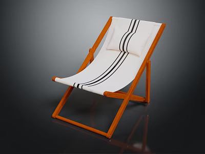 Wooden Frame Lounge Chair With White Canvas Black Stripes And Cushion 3d model