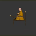 Game Movie Monk Character In Yellow Robe Sitting On Wooden Chair With Prayer Beads