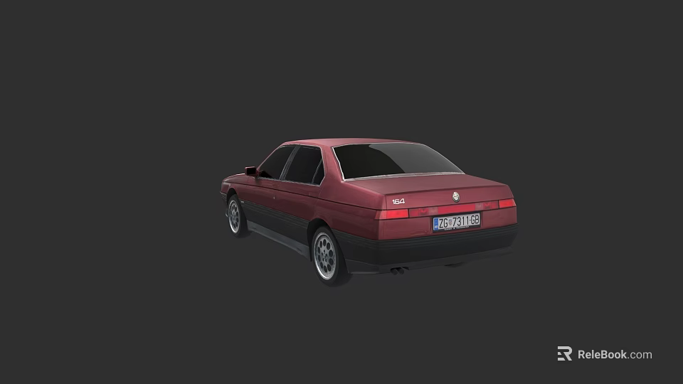 Red Classic Sedan With Sleek Body Design And Rear View Details 3d model 