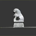 Stone Lion Statue Standing on Stone Platform with Gravel and Slab Base