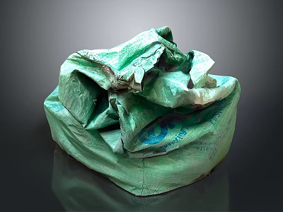 Pile Of Crumpled Green Woven Sacks With Textured Fabric And Used Appearance 3d model