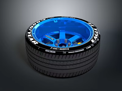 High Performance Car Tire With Blue Alloy Wheel Rim Size R18 22545 For Modern Vehicles 3d model