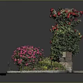 Small Garden Featuring Pink Flowers Red Blooms Green Plants Iron Decor And Stone Bench