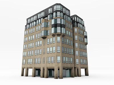 Modern Multi Story Office Building With Large Glass Windows And Stone Facade 3d model