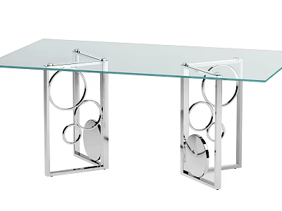 Modern Dining Table Featuring Clear Glass Top And Silver Metal Circular Legs 3d model