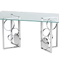 Modern Dining Table Featuring Clear Glass Top And Silver Metal Circular Legs 3d model