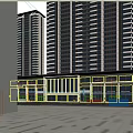 Residential Landscape With Tall Buildings Lush Greenery Garden Pavilion And Walkways