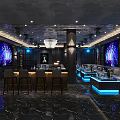 Elegant KTV Interior Design With Sofas Blue Lighting Chandelier And Large Screen 3d model