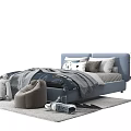 Cozy Blue Kids Bed With Soft Pillows Blanket And Plush Toys On Carpet
