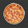Delicious Hawaiian Pizza Topped With Ham And Pineapple On Wooden Plate With Paper Towel