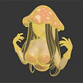 Pink Mushroom Character With White Spots Long Hair Pink Gloves And Closed Eyes
