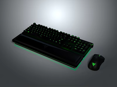 Ergonomic Gaming Keyboard and Mouse Combo with Green RGB Backlight and Sleek Design 3d model