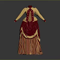 Vintage Retro Elegant Dress With Yellow Top Red Skirt Striped Design And Button Decorations