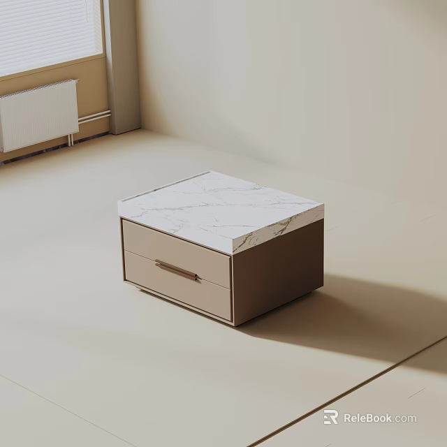 Modern Square Side Table With White Marble Top And Brown Drawer Design 3d model 