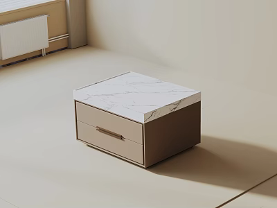 Modern Square Side Table With White Marble Top And Brown Drawer Design 3d model