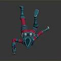 Futuristic Game Movie Character With Blue Pink Armor In Dynamic Running Pose 3D Render Design