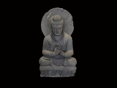 Stone Buddha Statue Sculpture Carving with Sitting Posture Halo Clasped Hands and Base Details 3d model