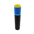 Blue Mesh Top Handheld Microphone With Black Body And Yellow Base Design