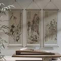 Traditional Chinese Scroll Paintings Featuring Bamboo Landscape and Trees in Interior