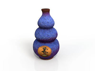 Gourd Shaped Sculpture Carving with Blue Purple Glittery Surface and Decorative Emblem On Base 3d model