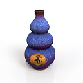 Gourd Shaped Sculpture Carving with Blue Purple Glittery Surface and Decorative Emblem On Base
