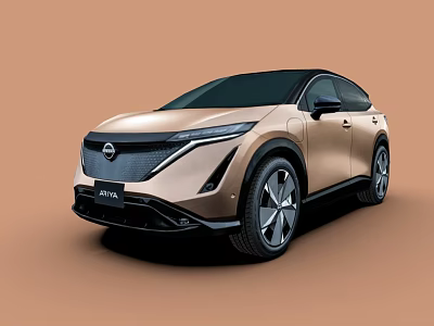 Nissan Ariya Electric SUV Showcasing Sleek Exterior Design Unique Wheels And Solid Brown Background 3d model